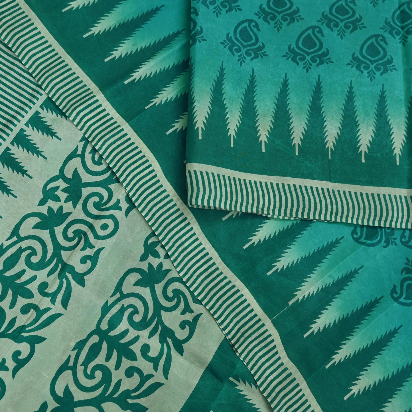 Indian Vintage Sari Green Pure Silk Printed Sarees Craft Fabric 5yd Sewing Dress Making Floral Crafting quilting