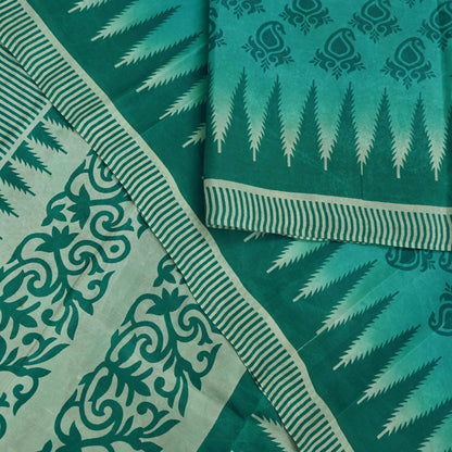 Indian Vintage Sari Green Pure Silk Printed Sarees Craft Fabric 5yd Sewing Dress Making Floral Crafting quilting