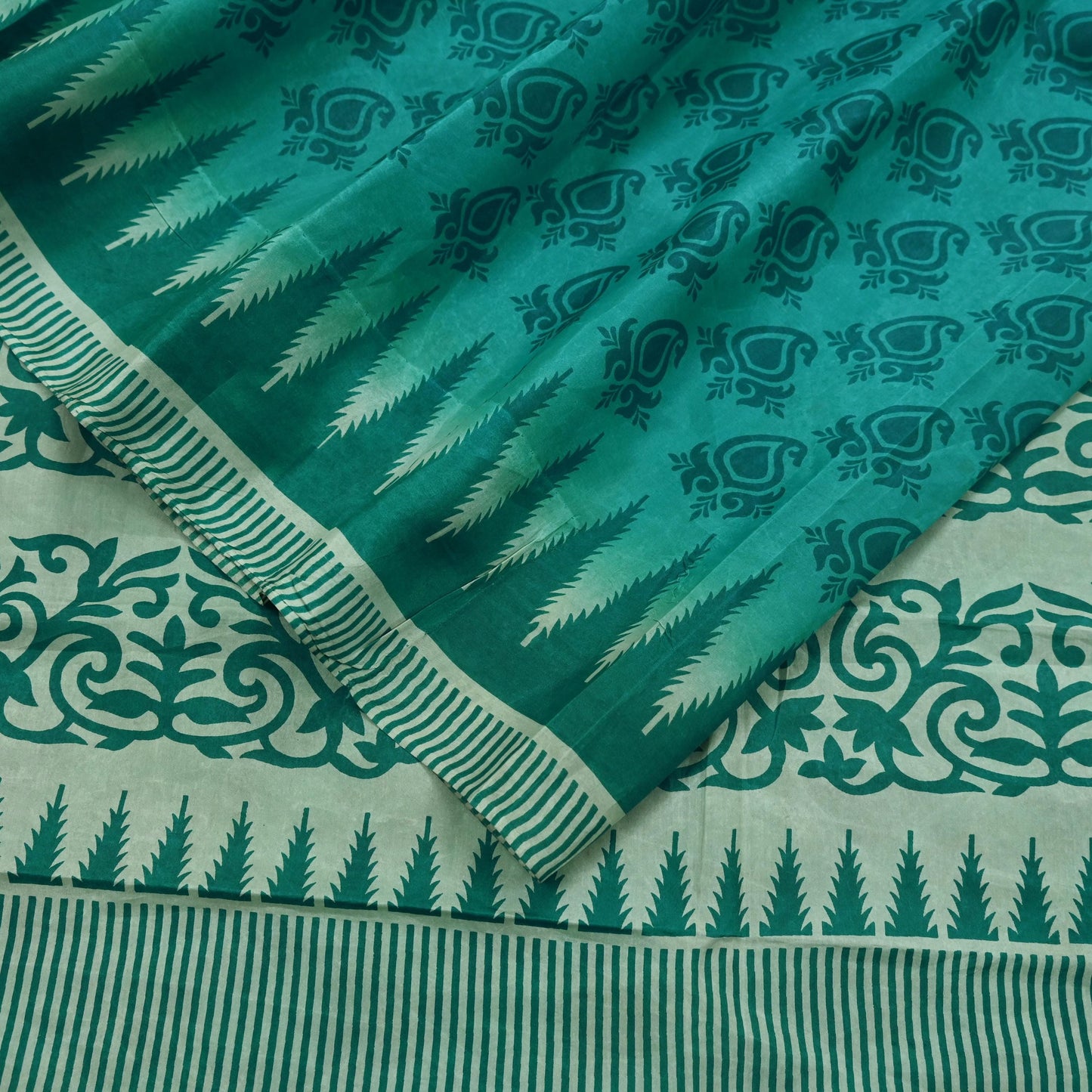 Indian Vintage Sari Green Pure Silk Printed Sarees Craft Fabric 5yd Sewing Dress Making Floral Crafting quilting