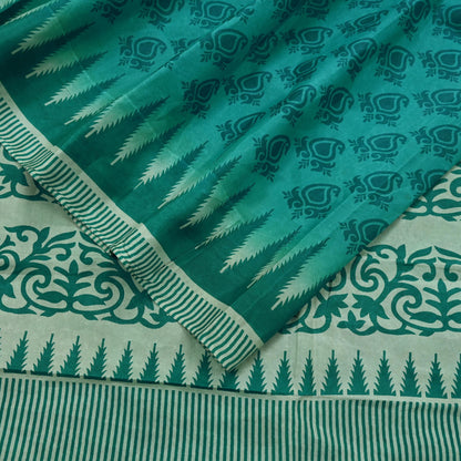 Indian Vintage Sari Green Pure Silk Printed Sarees Craft Fabric 5yd Sewing Dress Making Floral Crafting quilting