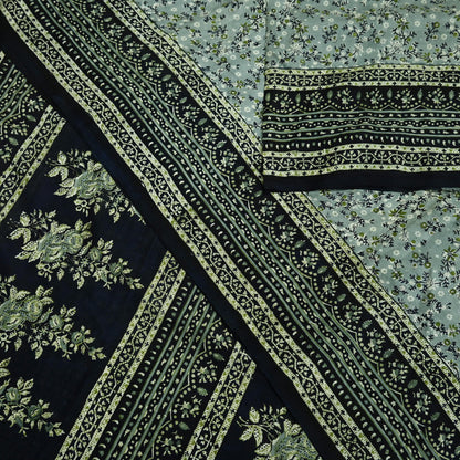 Indian Vintage Sari Black & Gray 100% Pure Silk Printed Saree 5yd Sewing Craft Fabric Dress Making Soft Crafting Quilting Upcycle Used
