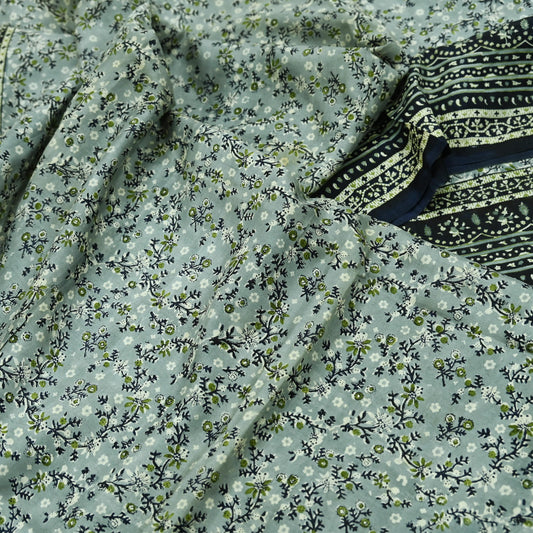 Indian Vintage Sari Black & Gray 100% Pure Silk Printed Saree 5yd Sewing Craft Fabric Dress Making Soft Crafting Quilting Upcycle Used