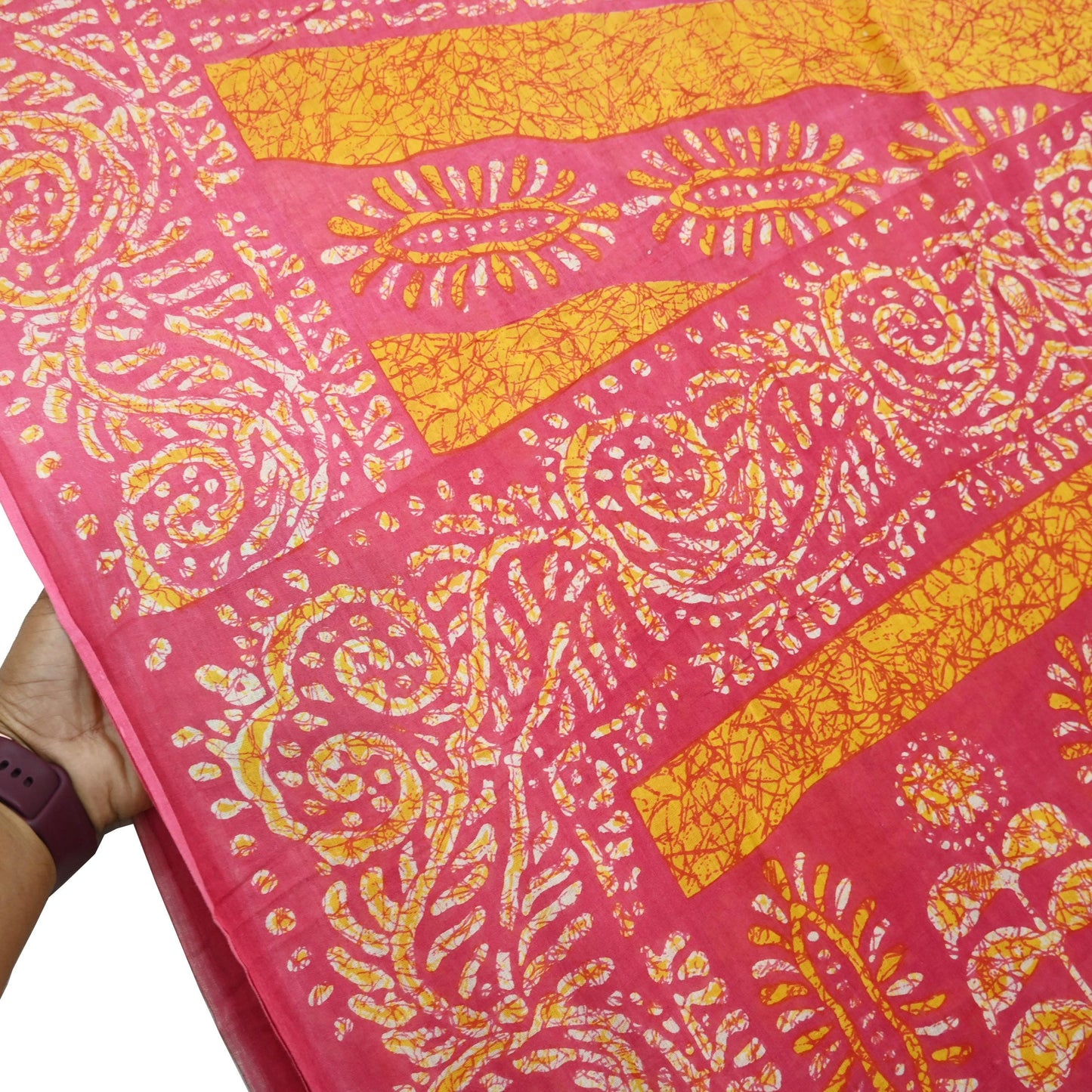 Indian Vintage Sari Pink Batik Printed Saree 100% Pure Cotton 5Yd Craft Fabric Soft Sewing Sarong Wrap Boho Quilting Dress Making