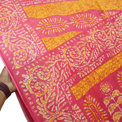 Indian Vintage Sari Pink Batik Printed Saree 100% Pure Cotton 5Yd Craft Fabric Soft Sewing Sarong Wrap Boho Quilting Dress Making