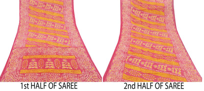 Indian Vintage Sari Pink Batik Printed Saree 100% Pure Cotton 5Yd Craft Fabric Soft Sewing Sarong Wrap Boho Quilting Dress Making