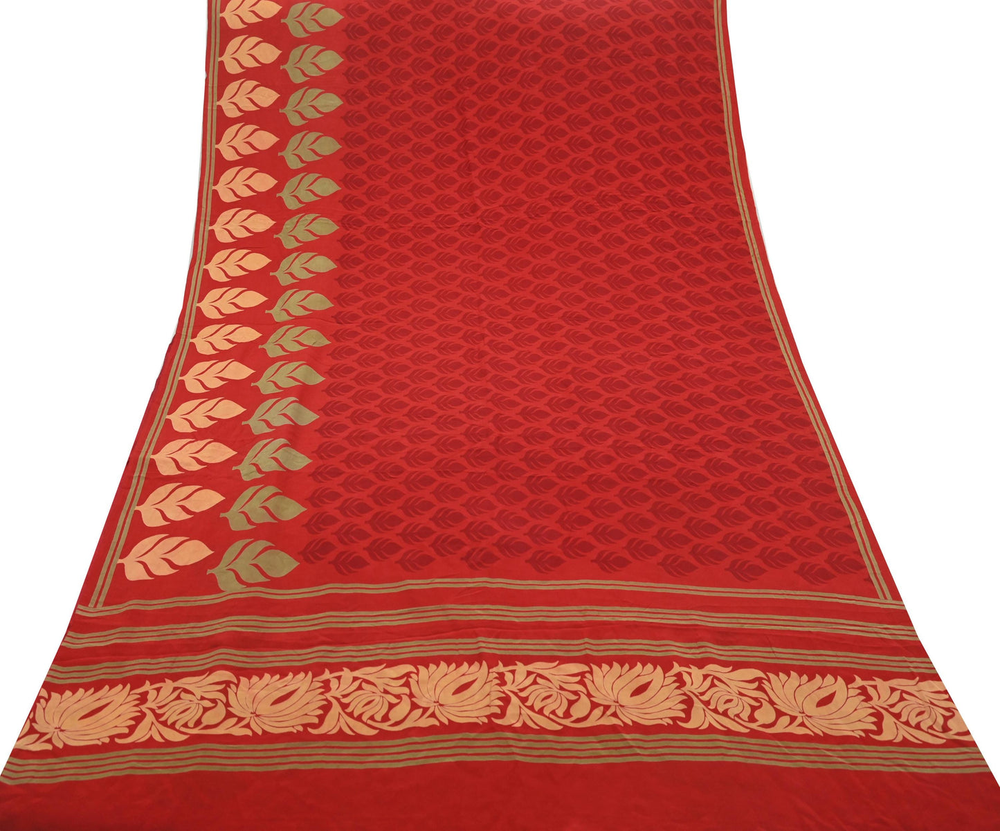 Indian Vintage Sari Red Pure Crepe Silk Printed Saree 5yd Sewing Floral Soft Craft Fabric Wrap Dress making Crafting Quilting Upcycle