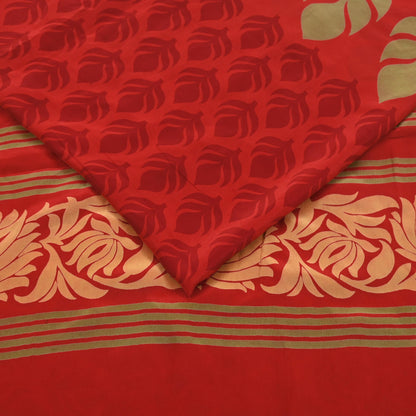 Indian Vintage Sari Red Pure Crepe Silk Printed Saree 5yd Sewing Floral Soft Craft Fabric Wrap Dress making Crafting Quilting Upcycle