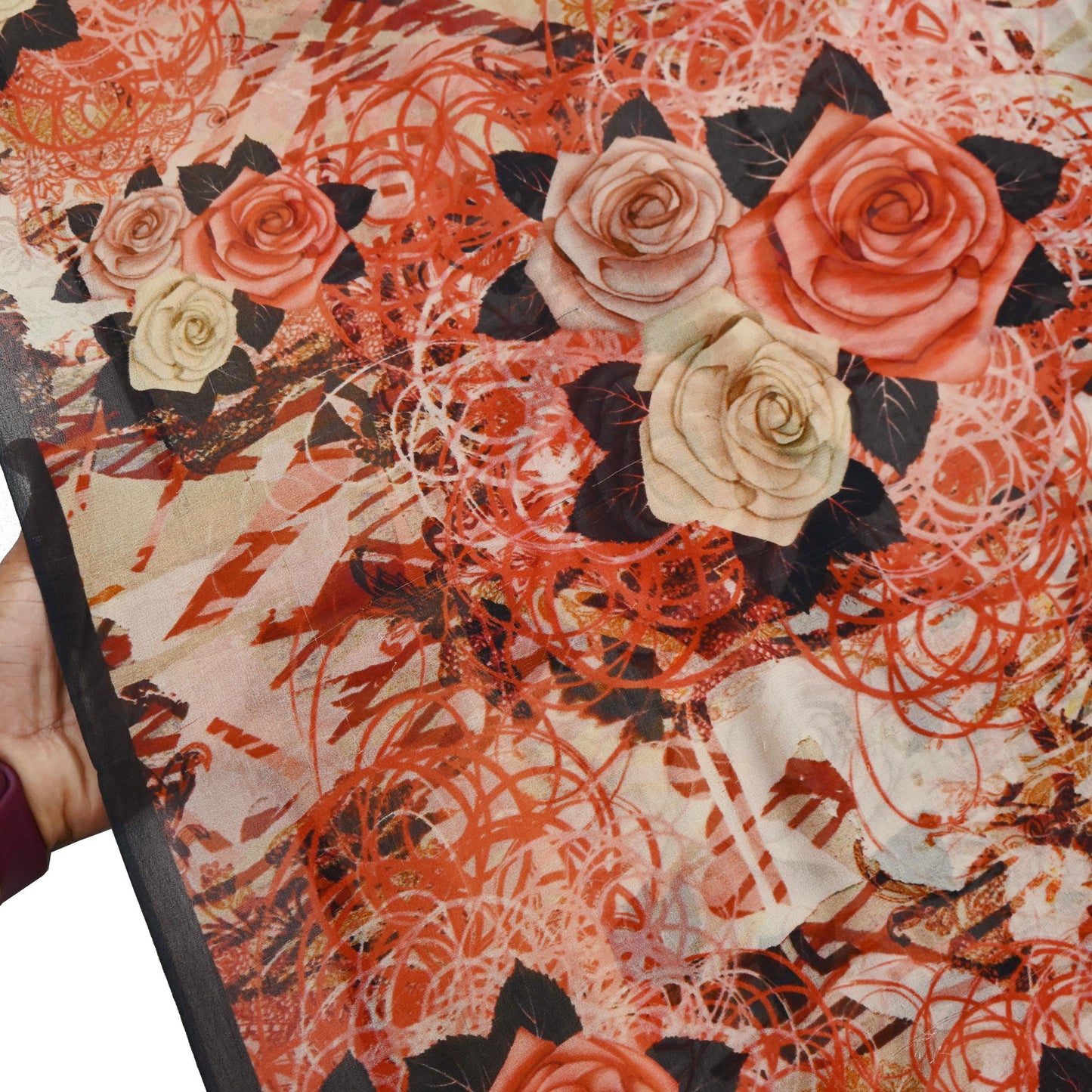 Women Vintage Sari Multi Pure Georgette Silk Digital Printed Saree Craft Fabric Sewing 6Yd Light Dress Making Geometric Crafting Quilting