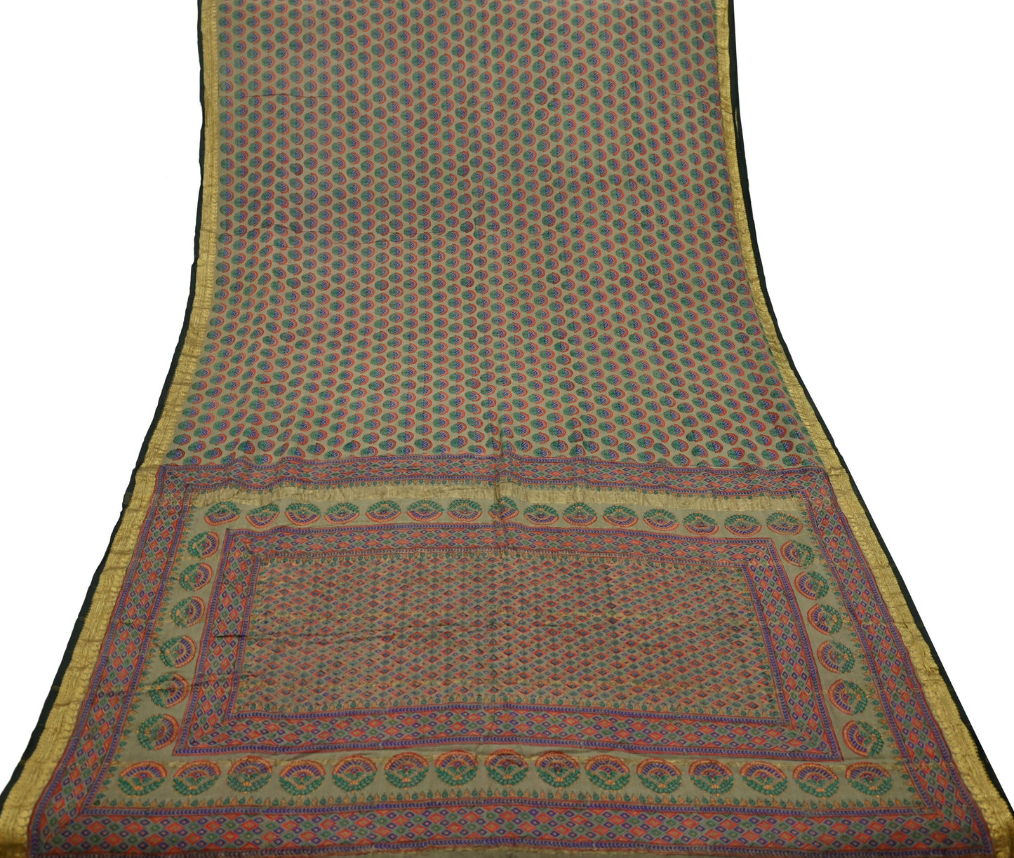 Indian Vintage Sari Brown 100% Pure Silk Printed Saree 5yd Sewing Craft Fabric Dress Making Wrap Floral Zari Crafting Quilting Upcycle