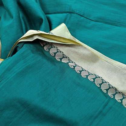 Indian Vintage Green Saree Artificial Silk Embroidered Sari Craft Fabric 5Yd Sewing Stripes Dress making Crafting Quilting Upcycle Fringes