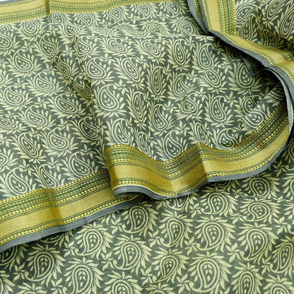 Indian Vintage Sari Hand Block Printed 100% Pure Cotton Sarees Craft Fabric 5Yd Paisley Design Upcycle Quilting Crafting