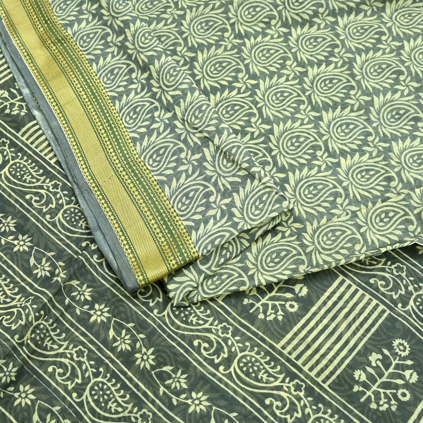 Indian Vintage Sari Hand Block Printed 100% Pure Cotton Sarees Craft Fabric 5Yd Paisley Design Upcycle Quilting Crafting