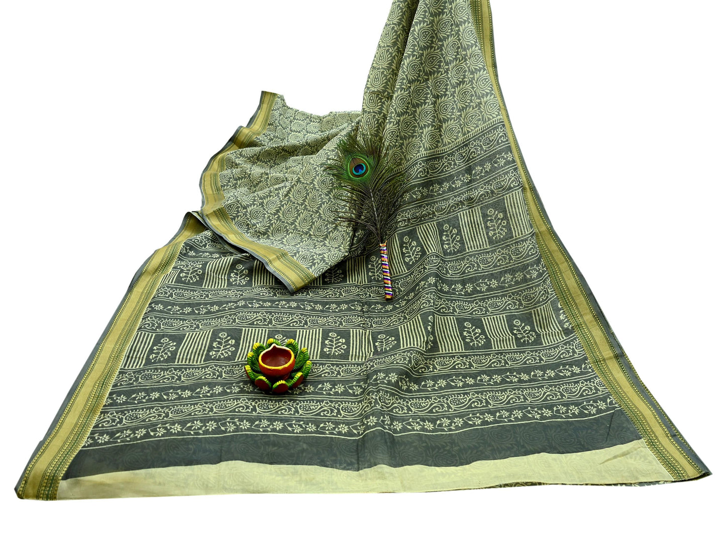 Indian Vintage Sari Hand Block Printed 100% Pure Cotton Sarees Craft Fabric 5Yd Paisley Design Upcycle Quilting Crafting