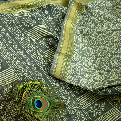 Indian Vintage Sari Hand Block Printed 100% Pure Cotton Sarees Craft Fabric 5Yd Paisley Design Upcycle Quilting Crafting