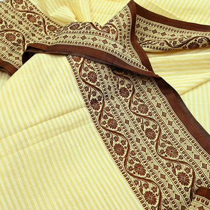 Indian Vintage Sari Brown & Beige Pure Cotton Hand Woven 5Yd Sarees Soft Floral Ethnic Craft Fabric Sewing Dress making Crafting Quilting