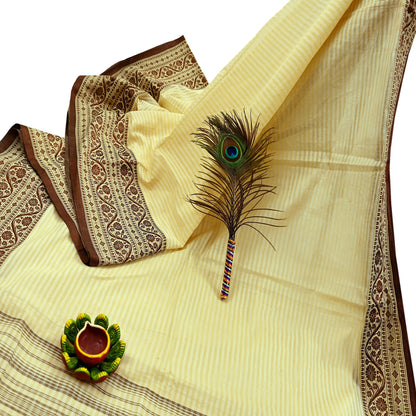 Indian Vintage Sari Brown & Beige Pure Cotton Hand Woven 5Yd Sarees Soft Floral Ethnic Craft Fabric Sewing Dress making Crafting Quilting