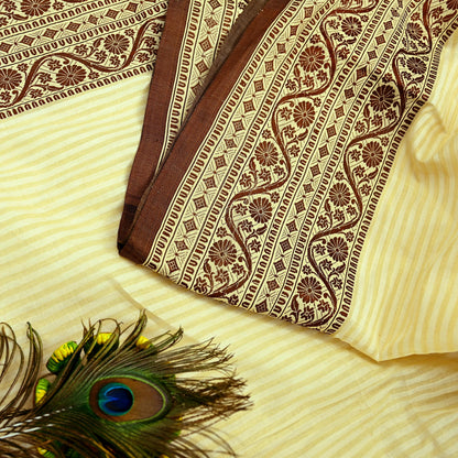 Indian Vintage Sari Brown & Beige Pure Cotton Hand Woven 5Yd Sarees Soft Floral Ethnic Craft Fabric Sewing Dress making Crafting Quilting