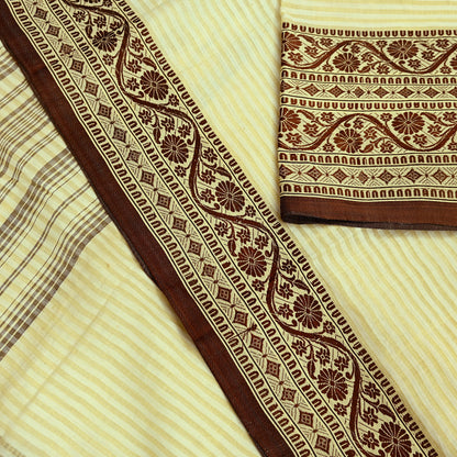 Indian Vintage Sari Brown & Beige Pure Cotton Hand Woven 5Yd Sarees Soft Floral Ethnic Craft Fabric Sewing Dress making Crafting Quilting
