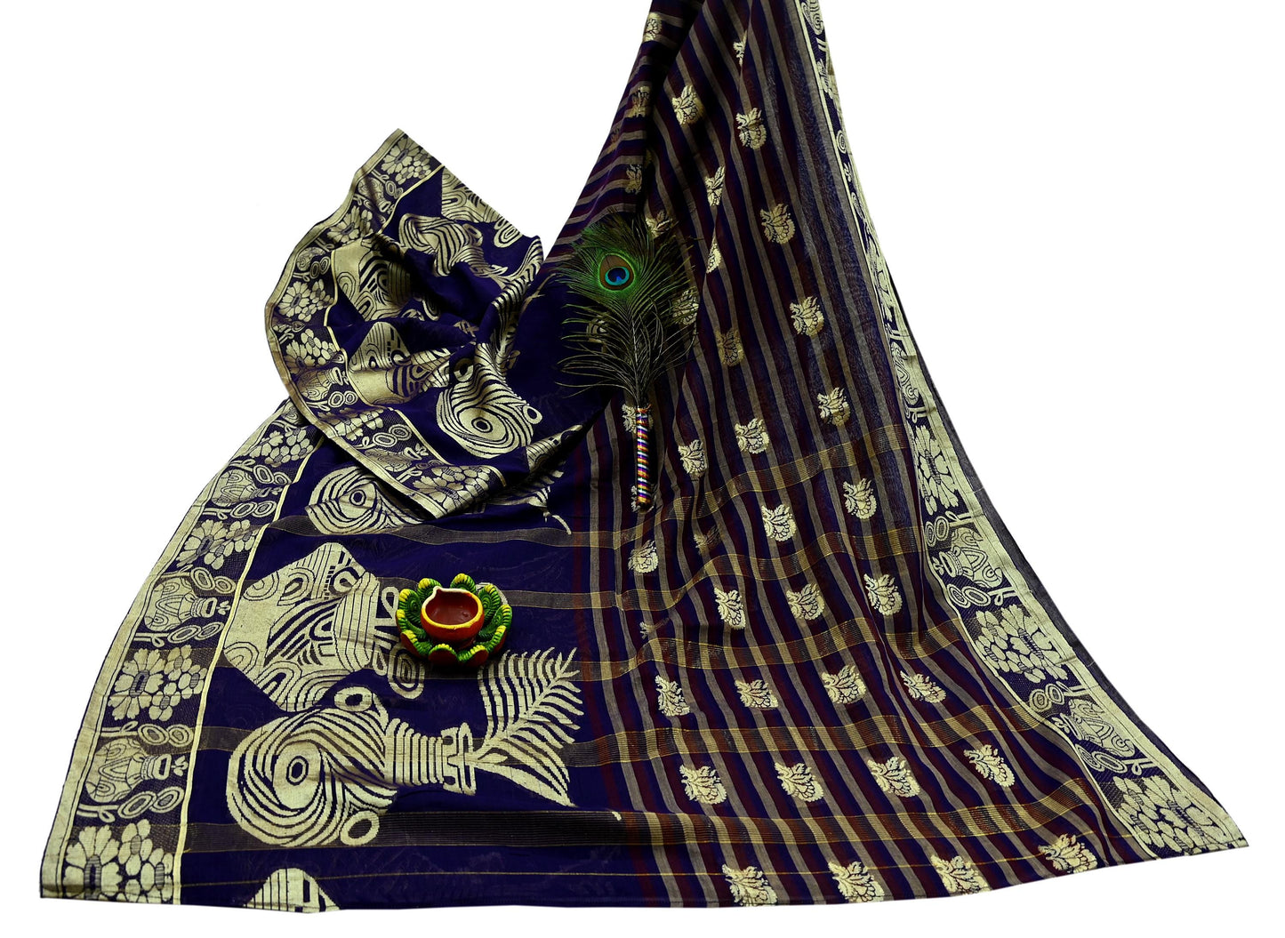 Indian Vintage Sari Pure Cotton Hand Woven Saree Craft Fabric 5yd Sewing Ethnic Soft Dress making Crafting Quilting Dress Designing Zari