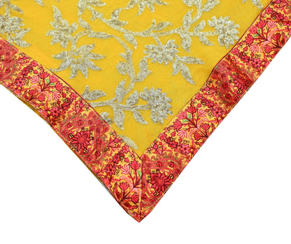 Indian Vintage Dupatta Yellow Pure Georgette silk Long Stole Embroidered Scarves Stole Veil Wrap Sequins