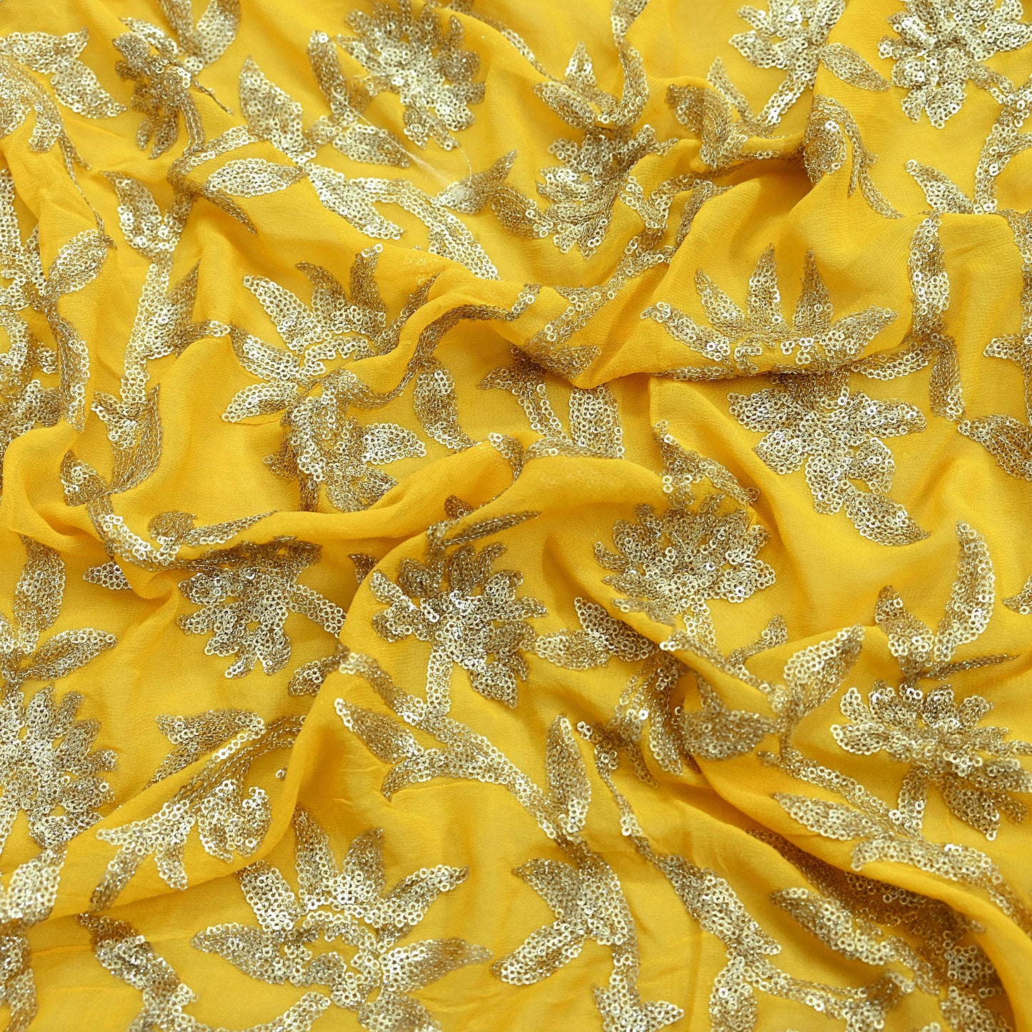 Indian Vintage Dupatta Yellow Pure Georgette silk Long Stole Embroidered Scarves Stole Veil Wrap Sequins