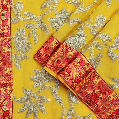 Indian Vintage Dupatta Yellow Pure Georgette silk Long Stole Embroidered Scarves Stole Veil Wrap Sequins