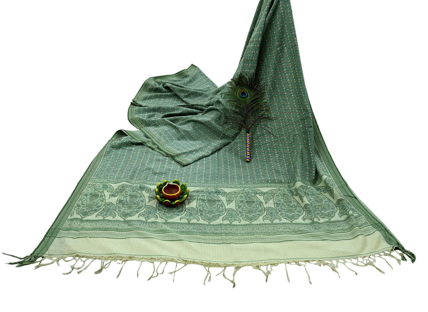 Indian Vintage Sari Ivory Pure Cotton Hand Block Printed Sarees 5Yd Craft Fabric Soft Sewing Sarong Dress Making Quilting Crafting