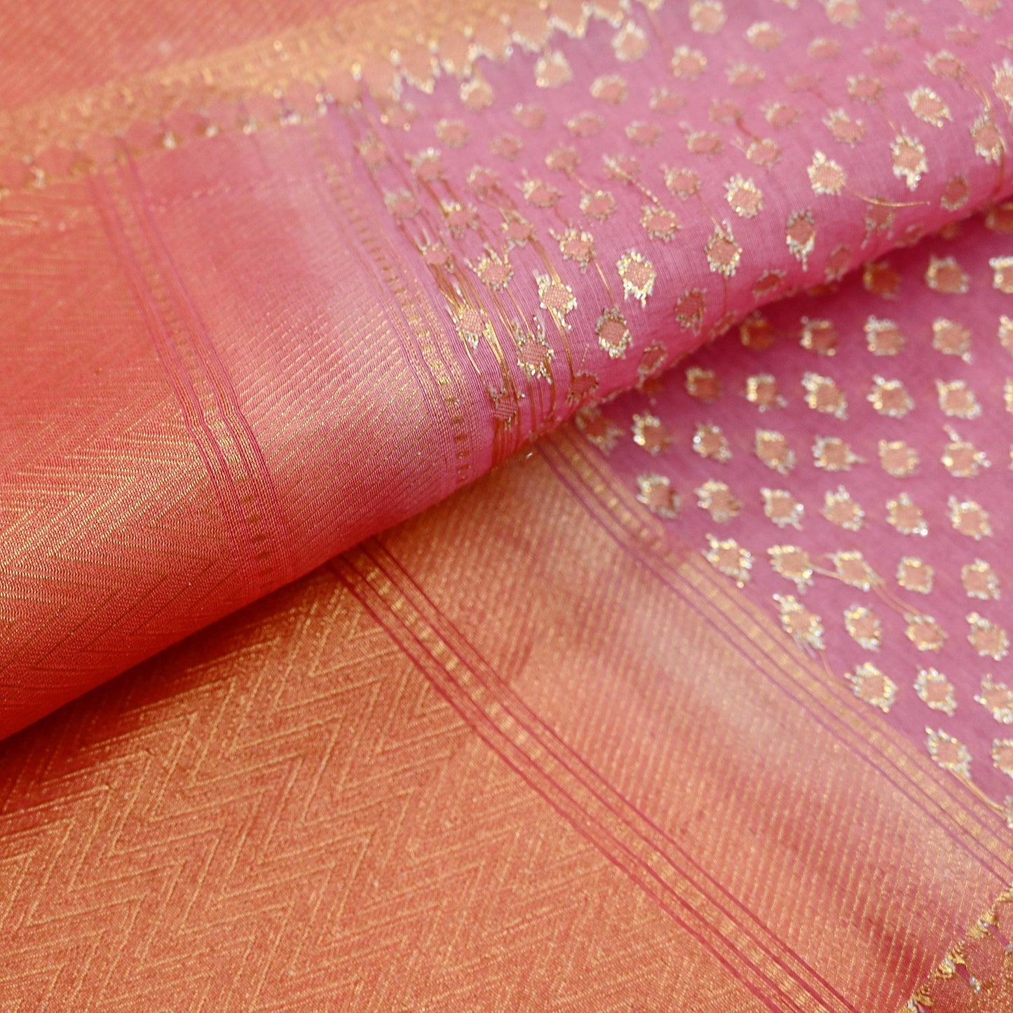 Indian Vintage Peach & Pink Dupatta Long Stole Art Silk Woven Brocade Scarves Veil Scarf Wrap Hippie Boho Soft Floral Fringes