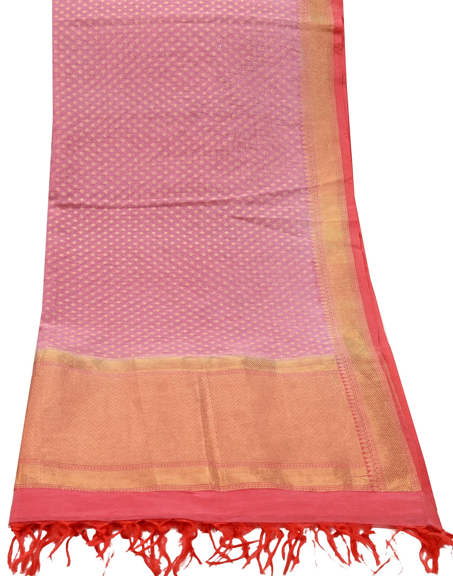 Indian Vintage Peach & Pink Dupatta Long Stole Art Silk Woven Brocade Scarves Veil Scarf Wrap Hippie Boho Soft Floral Fringes