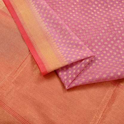 Indian Vintage Peach & Pink Dupatta Long Stole Art Silk Woven Brocade Scarves Veil Scarf Wrap Hippie Boho Soft Floral Fringes
