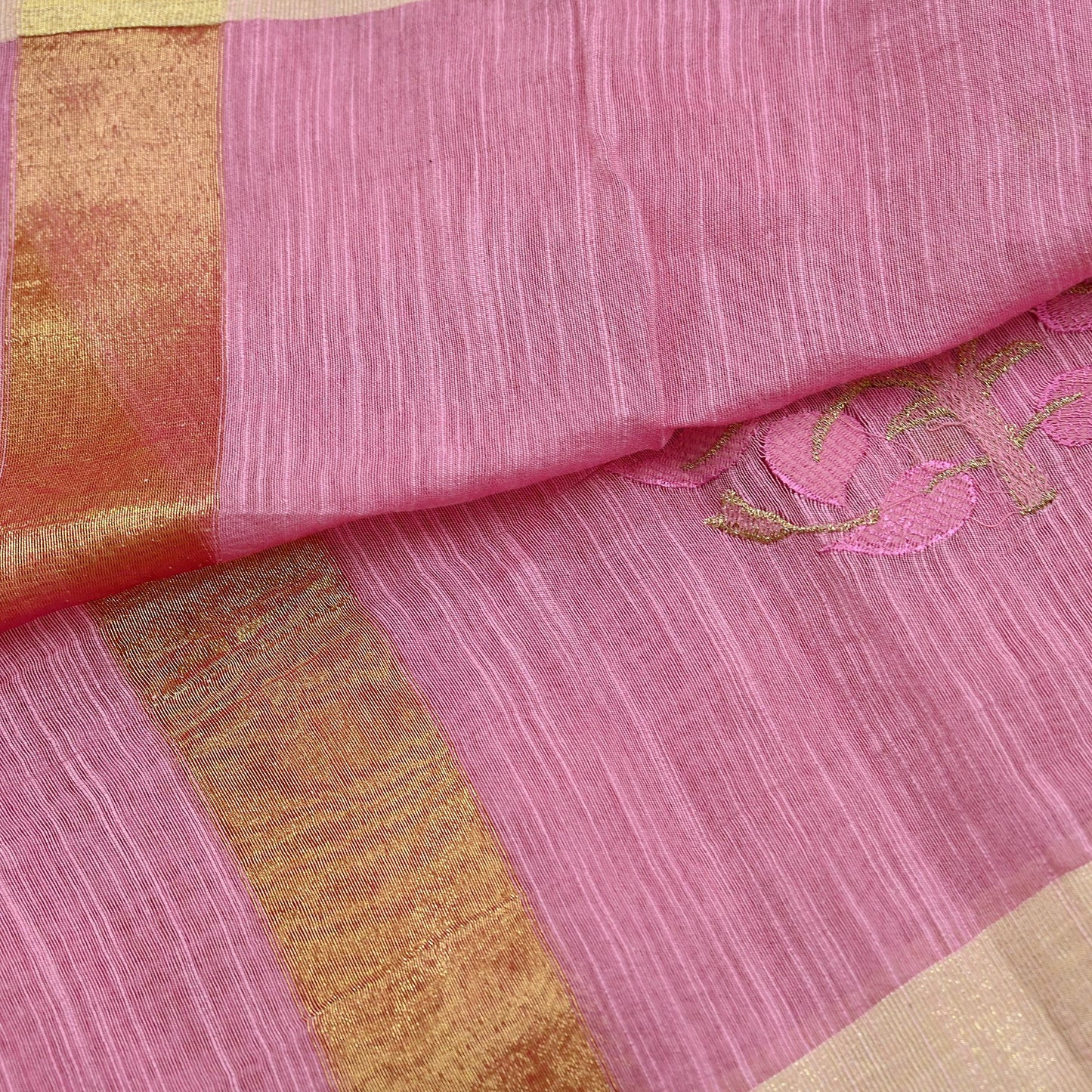 Indian Vintage Dupatta Pink Long Stole Hand Woven Chanderi Scarf Veil Soft Floral Zari Fringes