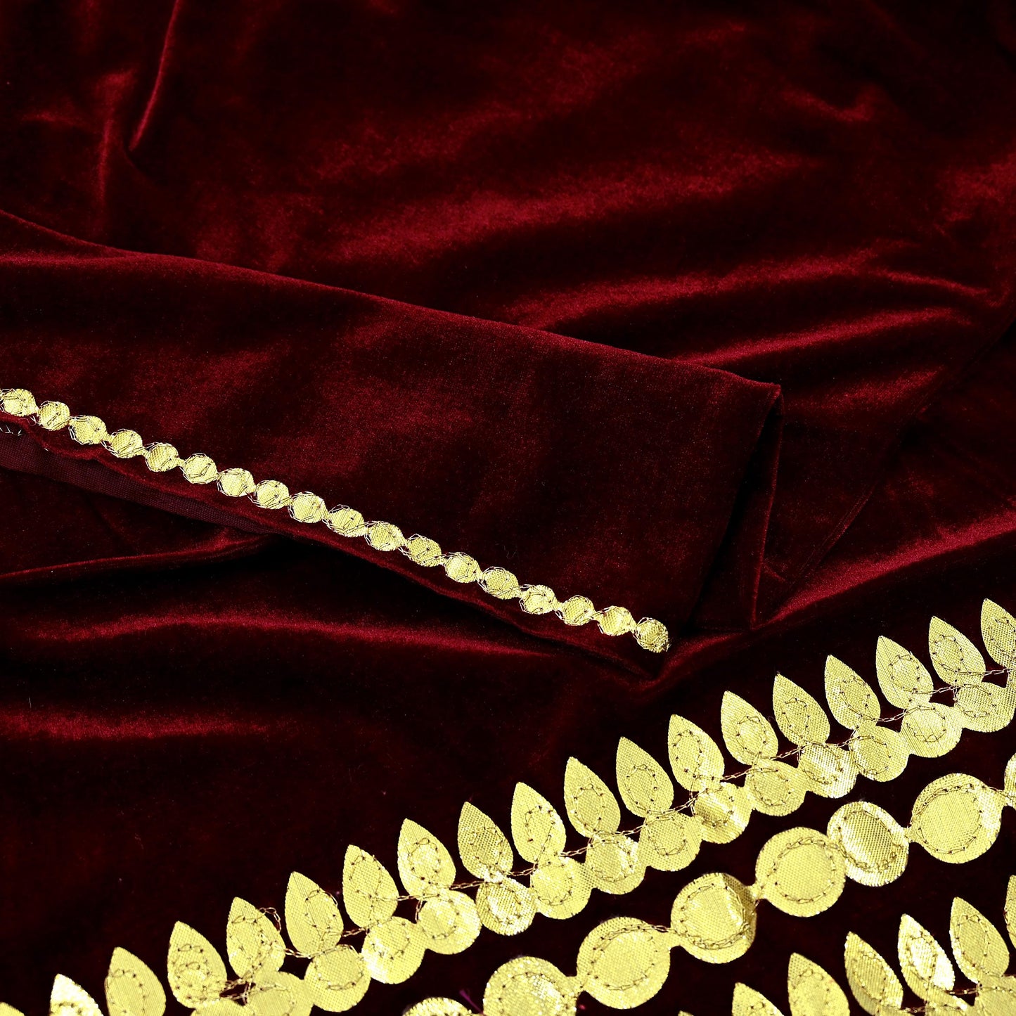 Indian Vintage Dupatta Maroon Velvet Long Stole Embroidered Scarves Golden Gota Patti Stole