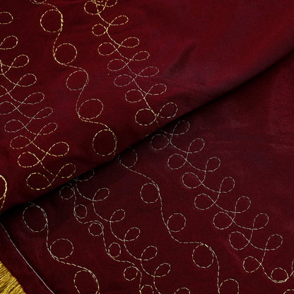Indian Vintage Dupatta Maroon Velvet Long Stole Embroidered Scarves Golden Gota Patti Stole