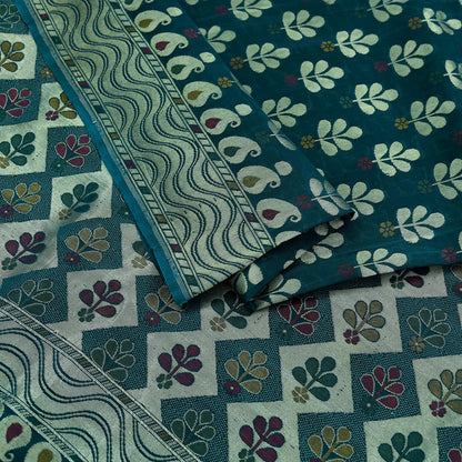 Indian Vintage Heavy Blue Saree Pure Silk Hand Woven Sari Craft Fabric 5Yd Sewing Soft Ethnic Dress Making Wedding Sari Zari