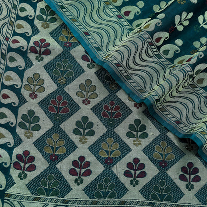 Indian Vintage Heavy Blue Saree Pure Silk Hand Woven Sari Craft Fabric 5Yd Sewing Soft Ethnic Dress Making Wedding Sari Zari