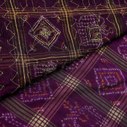 Indian Vintage Heavy Sari Purple Pure Silk Hand Embroidered Ikat Saree 5Yd Craft Fabric Ethnic Zardozi Zari Wedding Sarees Dress making