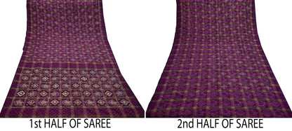 Indian Vintage Heavy Sari Purple Pure Silk Hand Embroidered Ikat Saree 5Yd Craft Fabric Ethnic Zardozi Zari Wedding Sarees Dress making