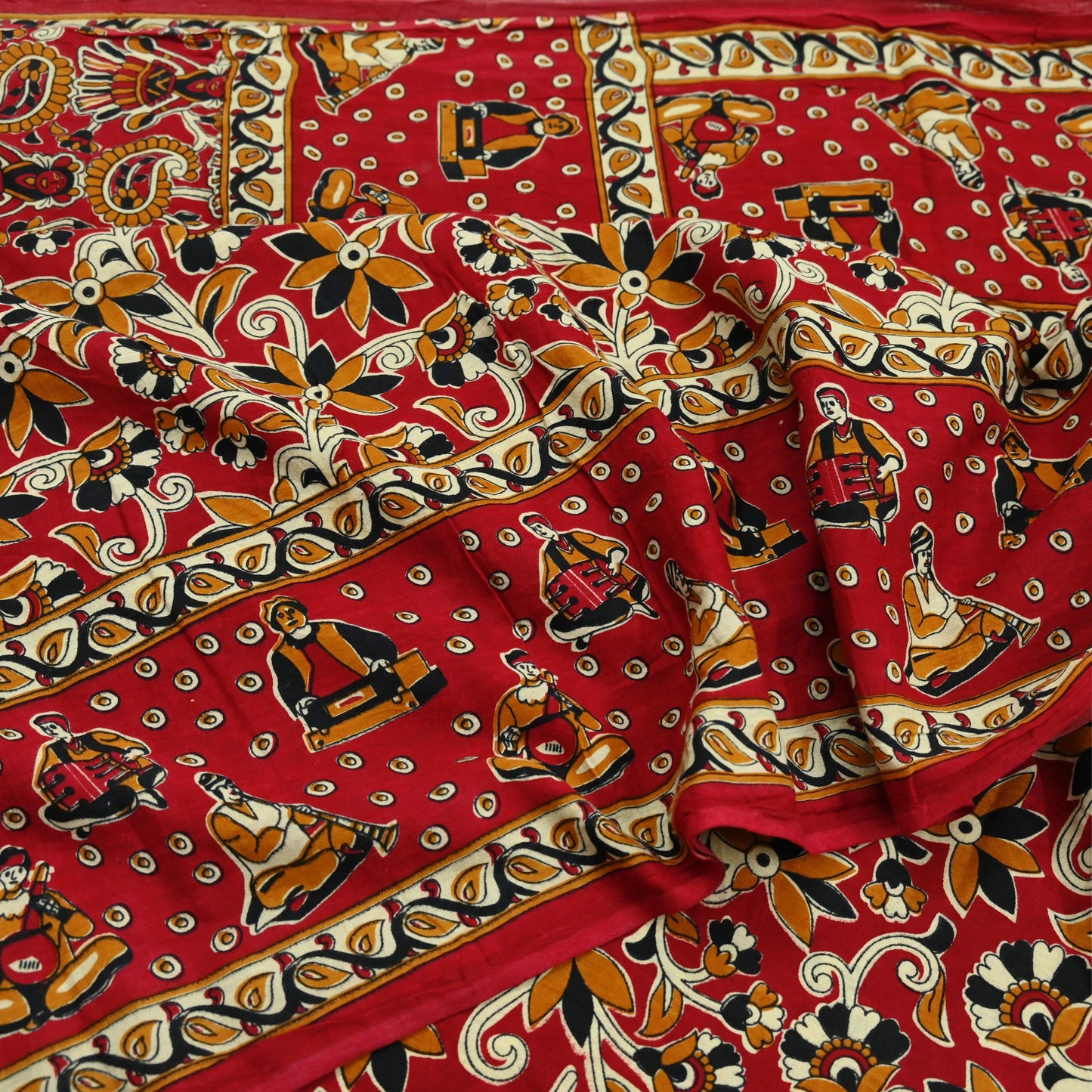 Indian Vintage Red Sarees Pure Cotton Printed Sari 5yd Sewing Craft Fabric DressMaking Soft Crafting Quilting Upcycle