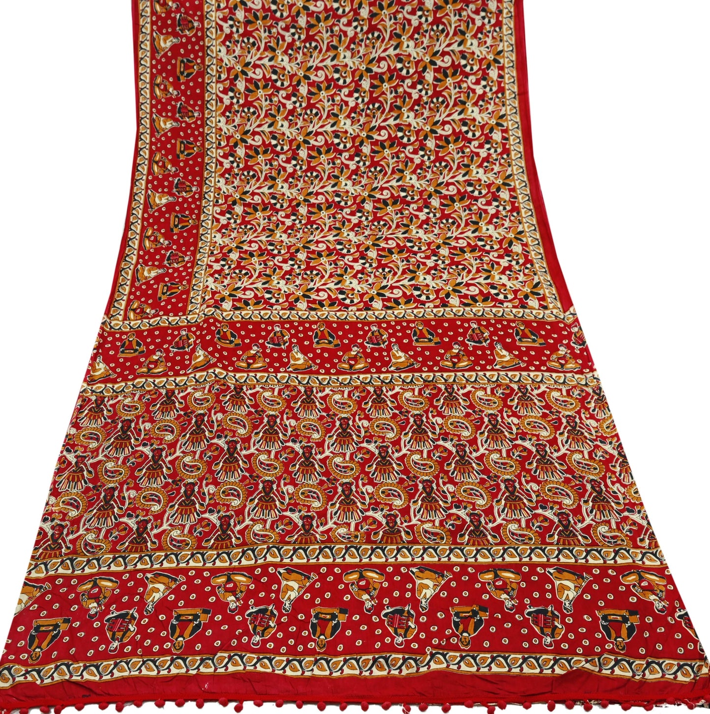 Indian Vintage Red Sarees Pure Cotton Printed Sari 5yd Sewing Craft Fabric DressMaking Soft Crafting Quilting Upcycle