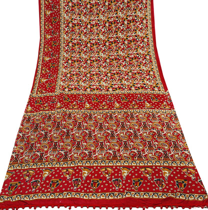 Indian Vintage Red Sarees Pure Cotton Printed Sari 5yd Sewing Craft Fabric DressMaking Soft Crafting Quilting Upcycle