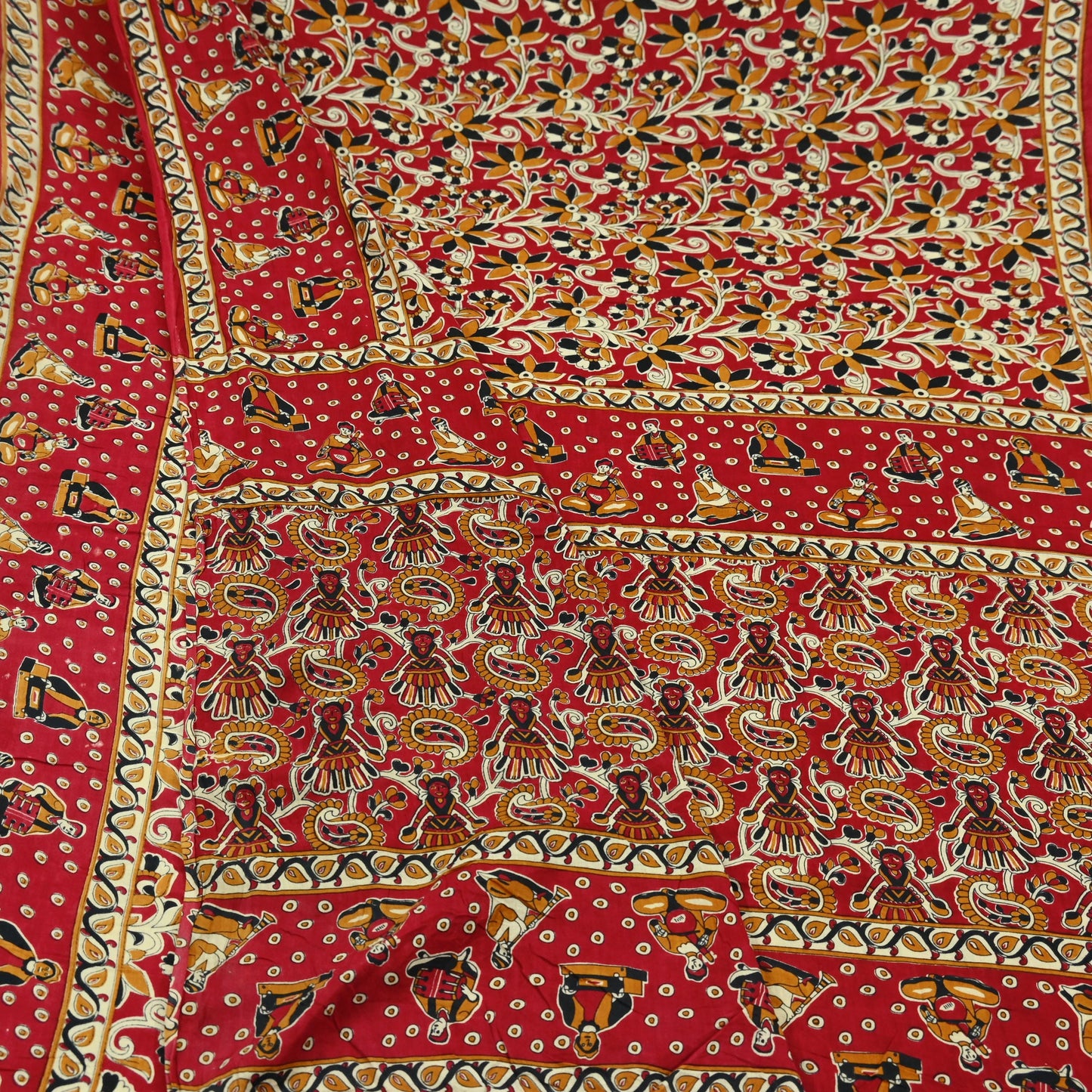 Indian Vintage Red Sarees Pure Cotton Printed Sari 5yd Sewing Craft Fabric DressMaking Soft Crafting Quilting Upcycle