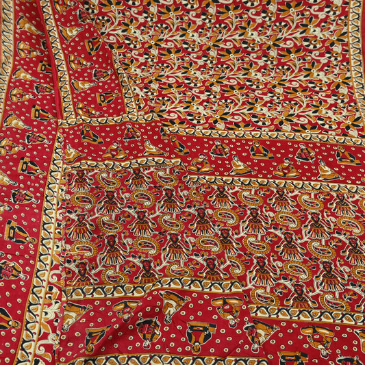 Indian Vintage Red Sarees Pure Cotton Printed Sari 5yd Sewing Craft Fabric DressMaking Soft Crafting Quilting Upcycle