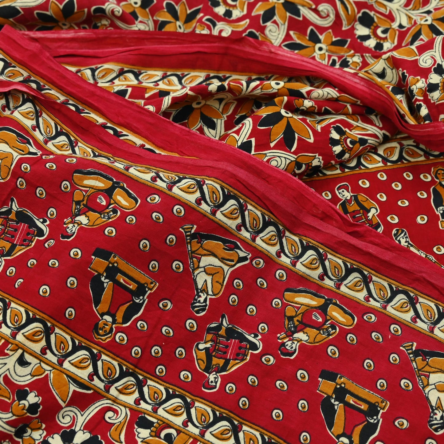 Indian Vintage Red Sarees Pure Cotton Printed Sari 5yd Sewing Craft Fabric DressMaking Soft Crafting Quilting Upcycle