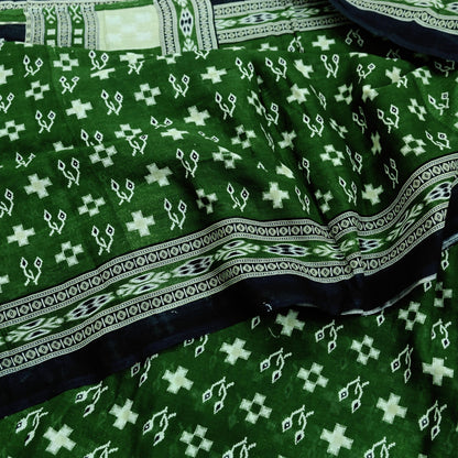 Indian Vintage Green Saree Printed Pure Cotton Sari Craft Fabric 5Yd Soft Sewing Sarong Wrap Boho Floral Upcycle Quilting For Crafting