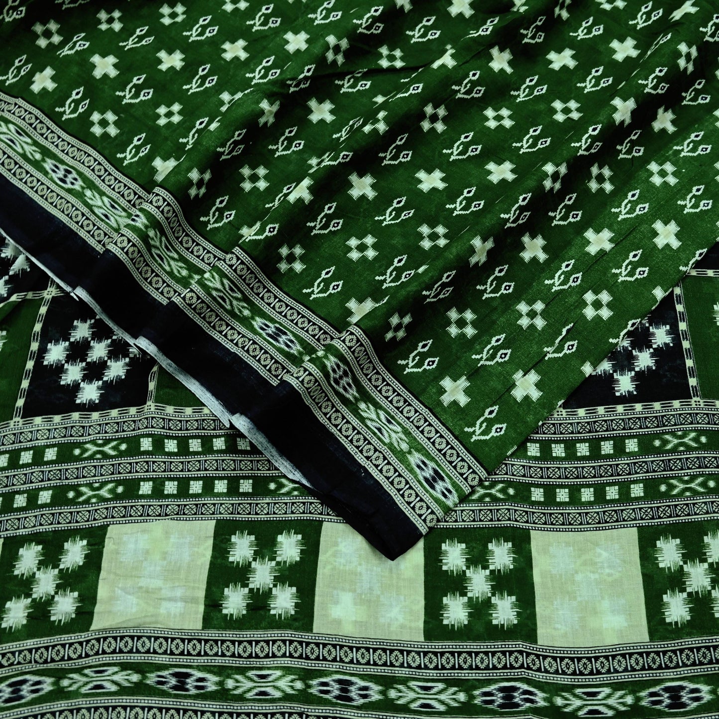 Indian Vintage Green Saree Printed Pure Cotton Sari Craft Fabric 5Yd Soft Sewing Sarong Wrap Boho Floral Upcycle Quilting For Crafting
