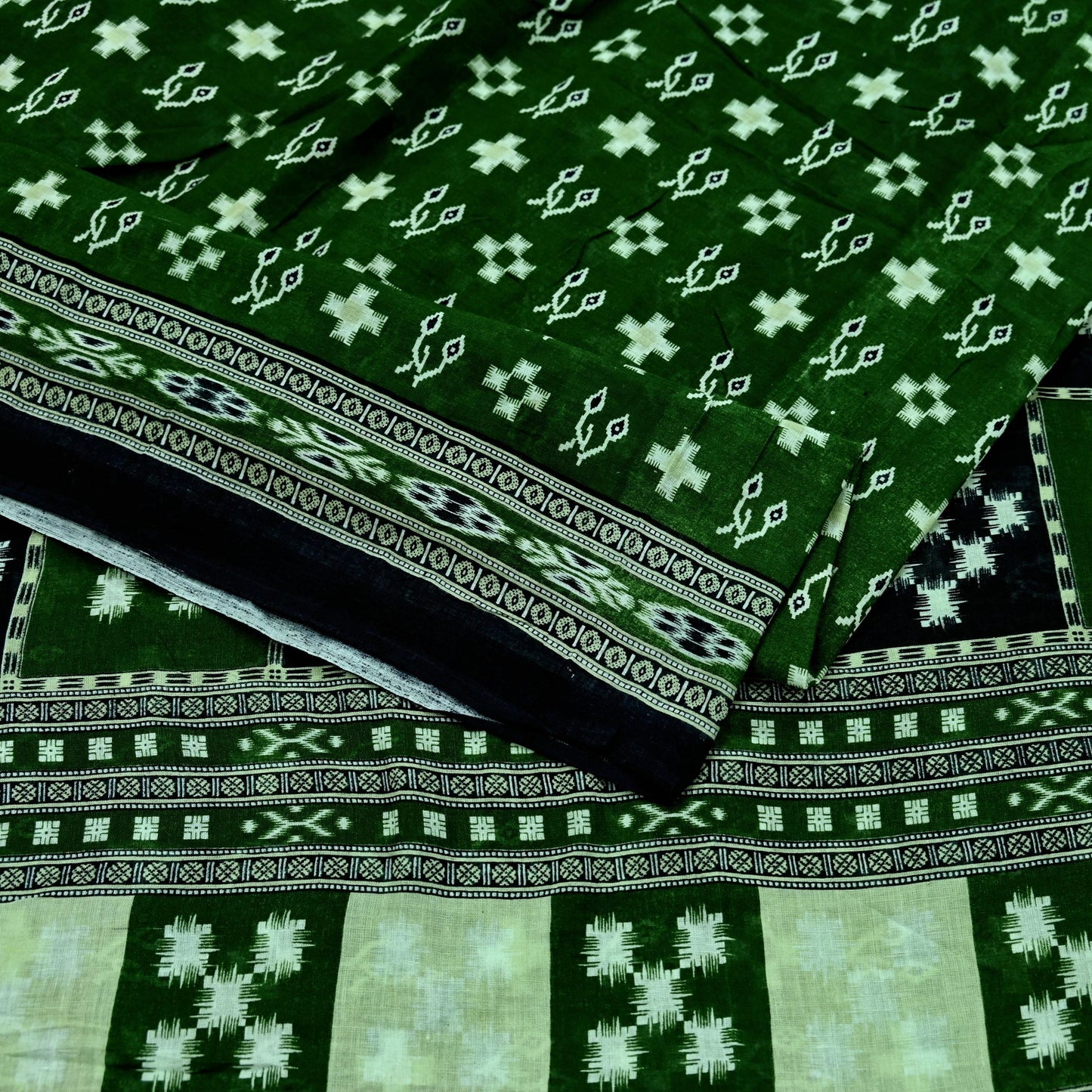 Indian Vintage Green Saree Printed Pure Cotton Sari Craft Fabric 5Yd Soft Sewing Sarong Wrap Boho Floral Upcycle Quilting For Crafting