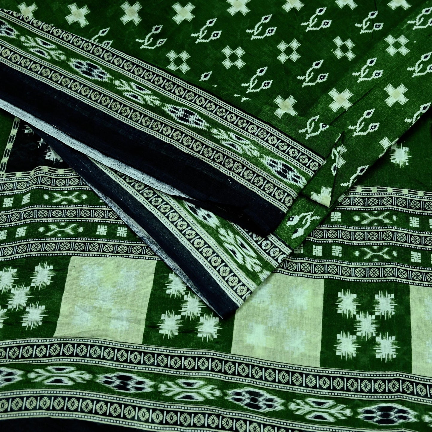 Indian Vintage Green Saree Printed Pure Cotton Sari Craft Fabric 5Yd Soft Sewing Sarong Wrap Boho Floral Upcycle Quilting For Crafting