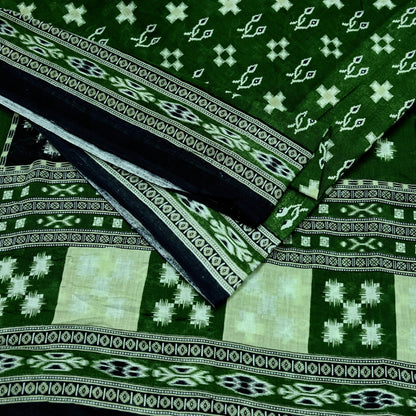 Indian Vintage Green Saree Printed Pure Cotton Sari Craft Fabric 5Yd Soft Sewing Sarong Wrap Boho Floral Upcycle Quilting For Crafting