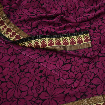 Women Vintage Sari 100% Pure Georgette Silk Printed Saree Craft Fabric Sewing 5Yd Soft Sari Dress Making Upcycle Quilting Crafting