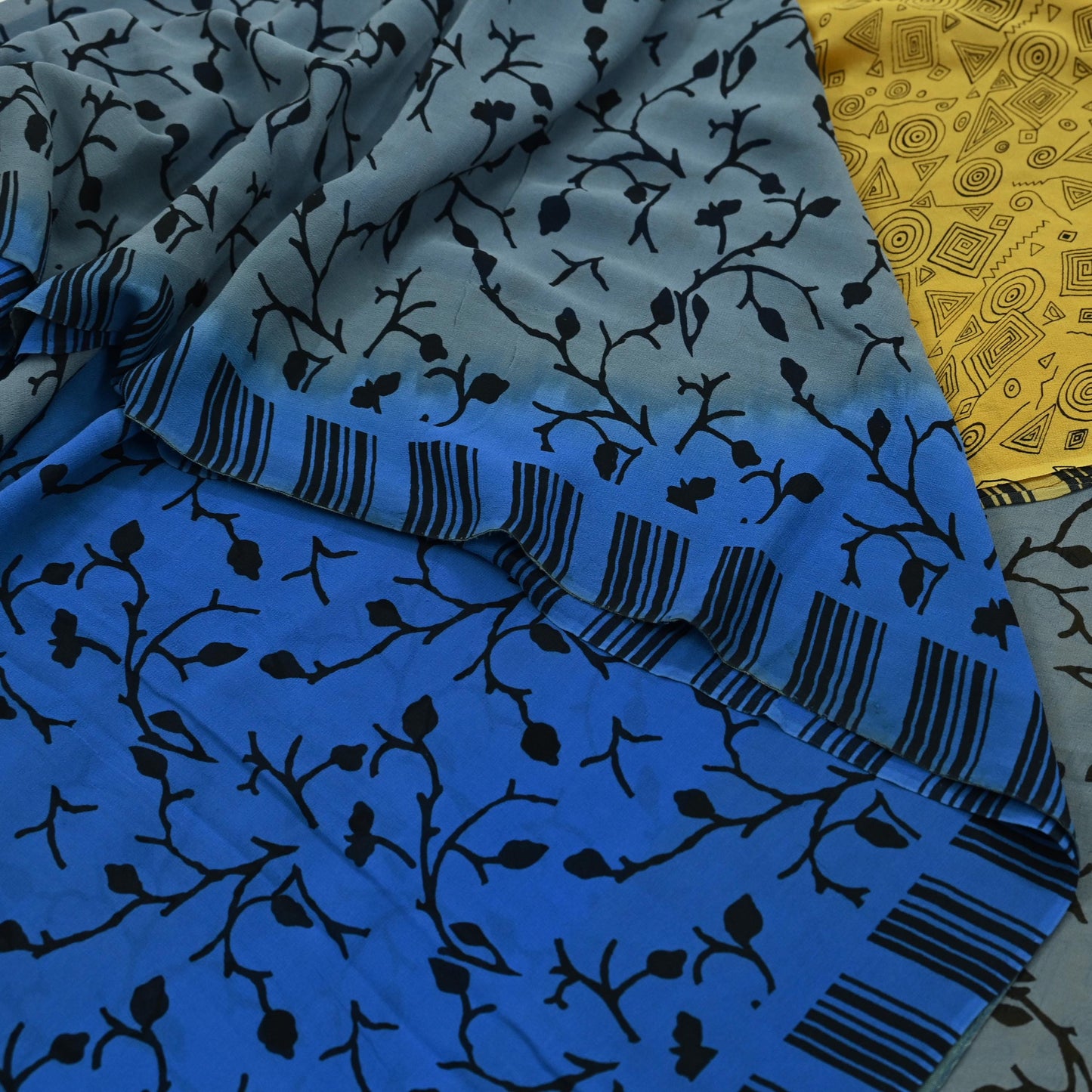 Women Vintage Sari Pure Georgette Silk Printed Saree Craft Fabric Sewing 5Yd Soft Light Dress Making Abstract Crafting Quilting